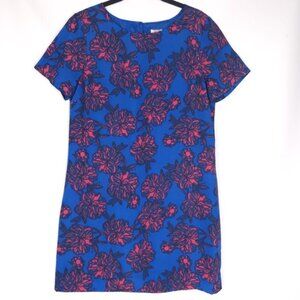 J.Crew‎ Blue Pink Floral Short Sleeve Shift Mini Dress Style C5608 Size 8